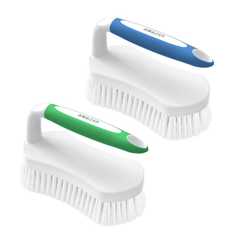 Amazer Scrub Brush for Cleaning Comfort Grip Shower Scrubber Flexible Stiff Bristles with Handle Heavy Duty Cleaner Brush for Tub Sink Carpet Floor - Pack of 2 (Blue+Green) - Image 1